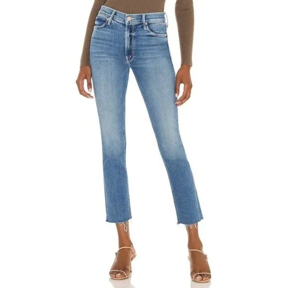 Mother The Mid Rise Dazzler Ankle Fray Jeans in Riding the Cliffside, Blue, 26 - Picture 1 of 12